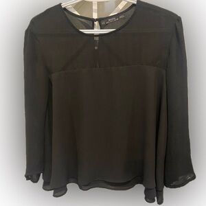 Bershka Semi-Sheer Black Top - Size Medium, 3/4 Sleeve, EUC
